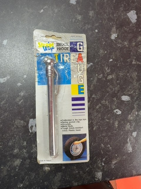 Vintage 50 PSI Tyre Pressure Gauge Shock Proof Pencil Type Car Van NOS