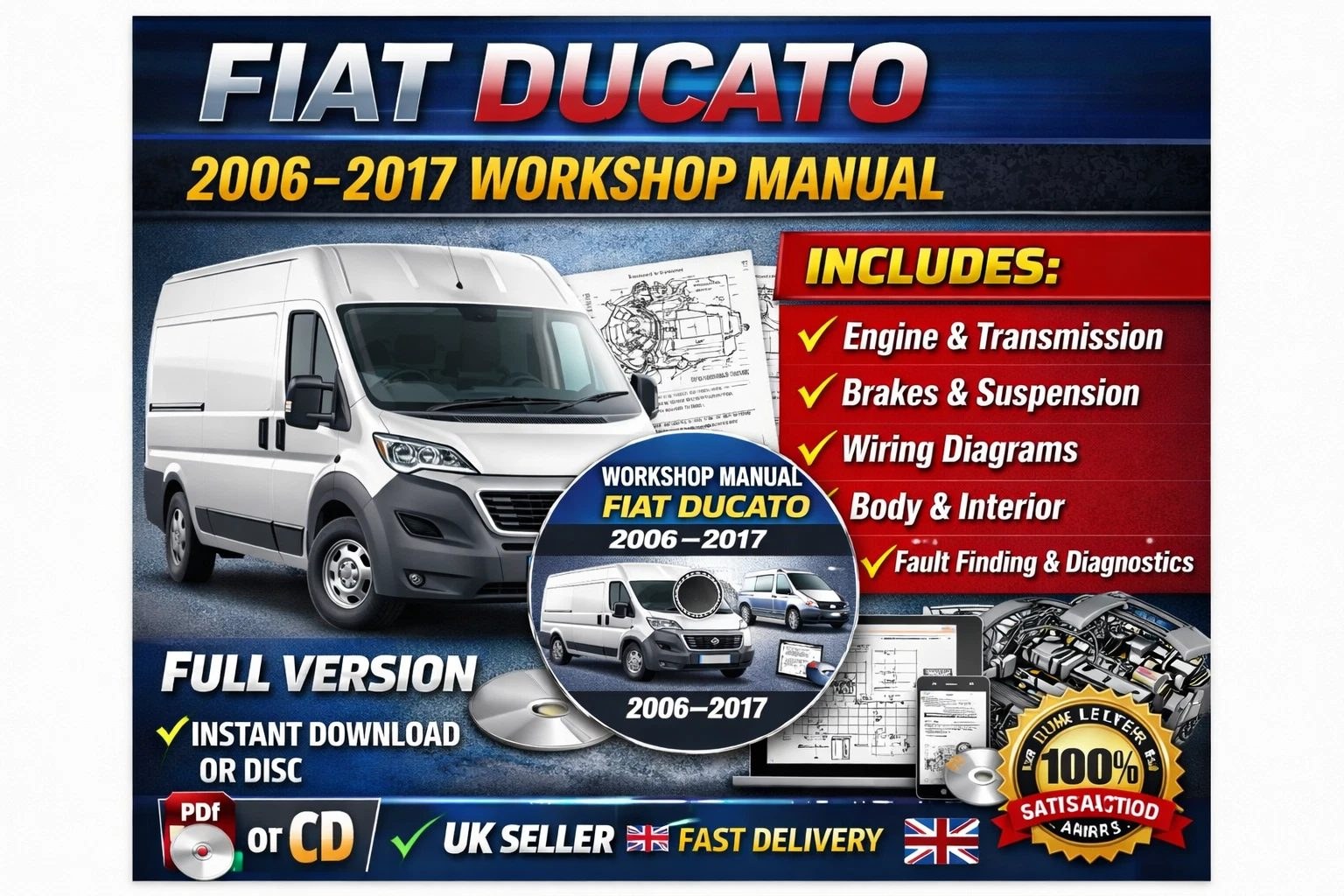 Fiat Ducato 2006–2017 Workshop Manual Service Repair Guide PDF or CD