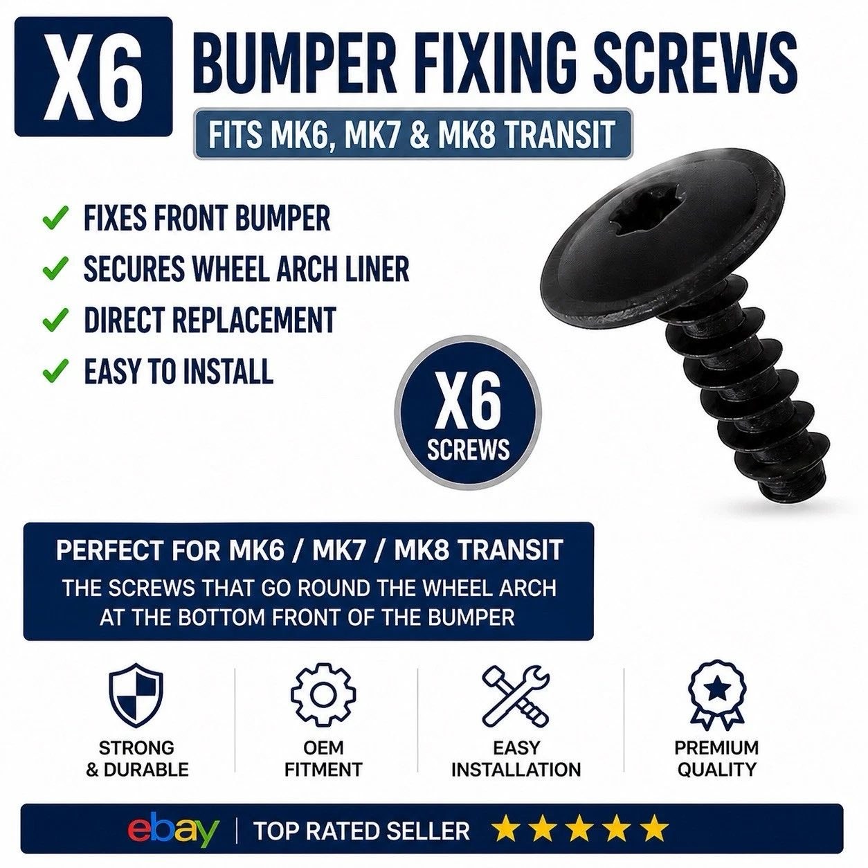 Ford Transit MK6 MK7 MK8 Bumper Wheel Arch Fixing Screws x6
