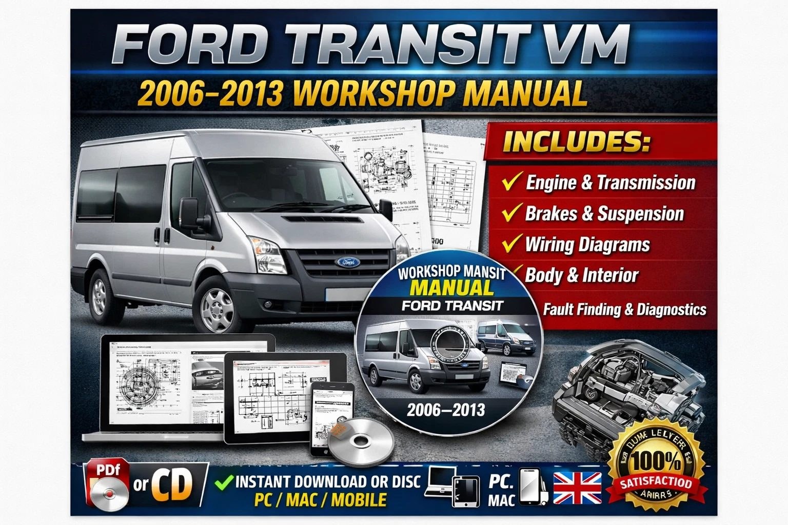 Ford Transit MK7 2006–2013 Workshop Manual Service Repair Guide PDF or CD