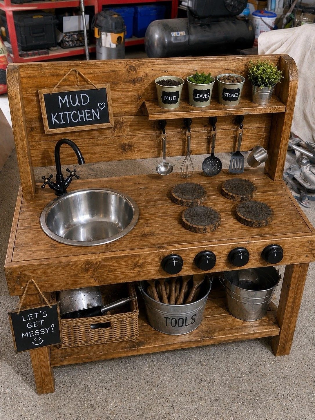 Handmade Kids Wooden Mud Kitchen Working Tap & Sink Outdoor Garden Play!