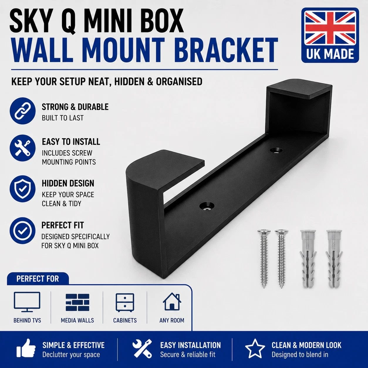Sky Q Mini Box Wall Mount Bracket Holder | Hidden Mounting Screws Included!