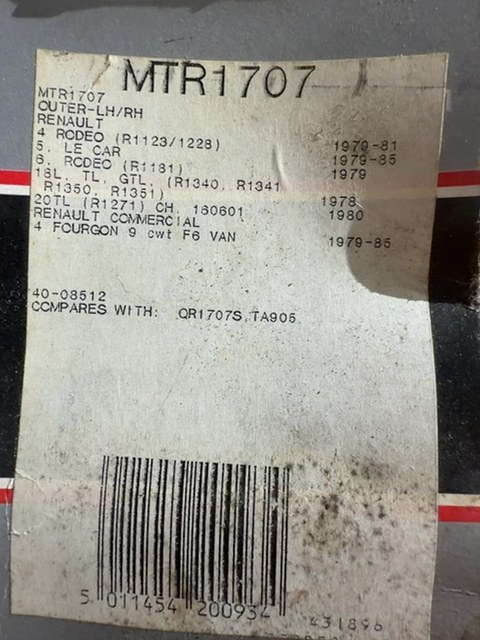 Renault 4 5 18 20 Steering Track Rod End MTR1707 NOS